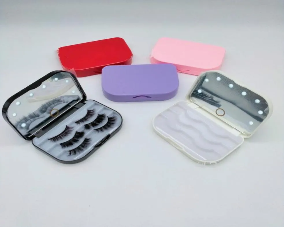 LED 3 paren 3D mink wimper plastic pakketboxen valse wimpers verpakking lege kast doos met houder spiegel make -upgereedschap7735315