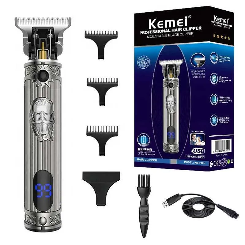 Shavers électriques Kemei 700H Tourneuse professionnelle du boîtier métallique pour hommes Trimmer de barbe électrique Clipper Hair Barber Set sans fil T240507