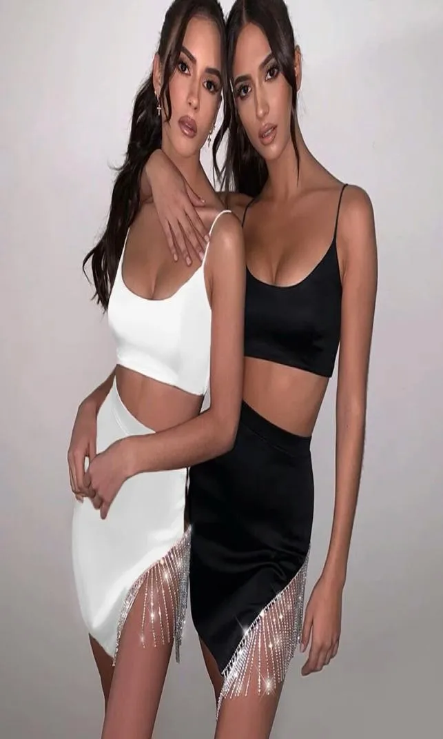 vestido branco preto de duas peças para mulheres designer de luxo verão sexy colheita sutiã sutiã camisole top diaml skirt duas peças dre5070729