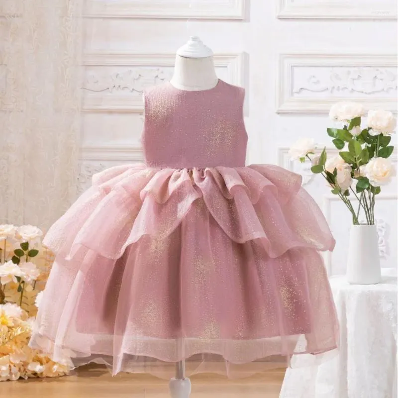 Robe fille Root Lotus de la fille rose rose un an printemps / été sans manches