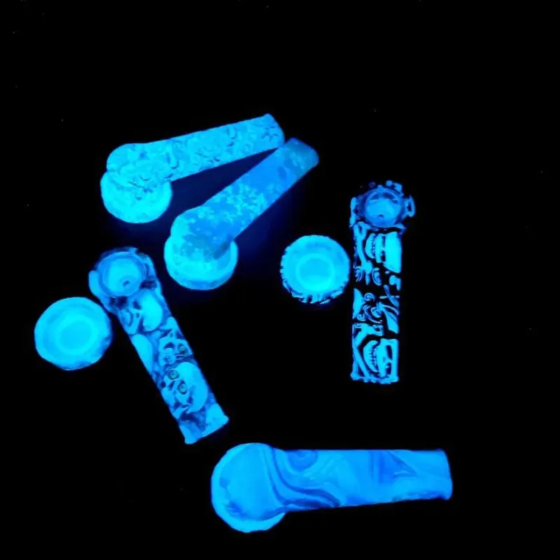 Luminous Patterned Smoking Hand Pipe Glow In The Dark Silicone Pipes Glass Bowl Dab Spoon 3.5