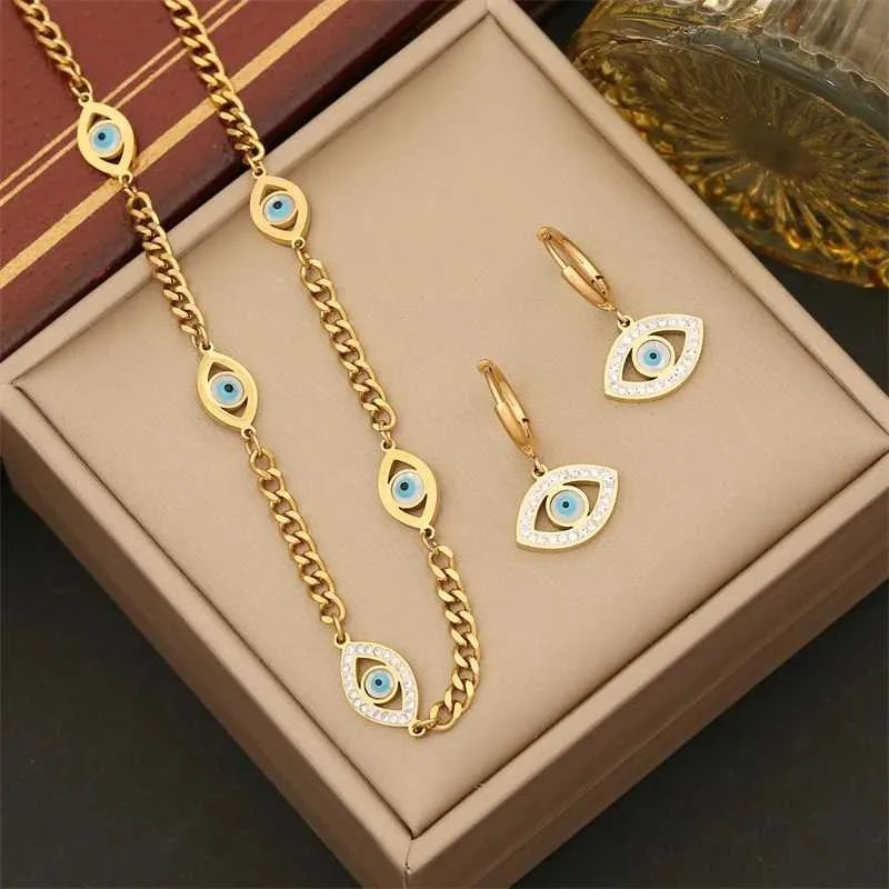 Súprava šperkov evil eye z nehrdzavejúcej ocele so zirkónom_voghion.com