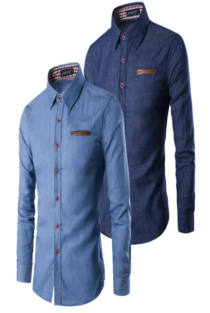 Hirigin Fashion Men039S Casual Slim Fit Stijlvolle Wash denim lange mouwen jeans shirts slim