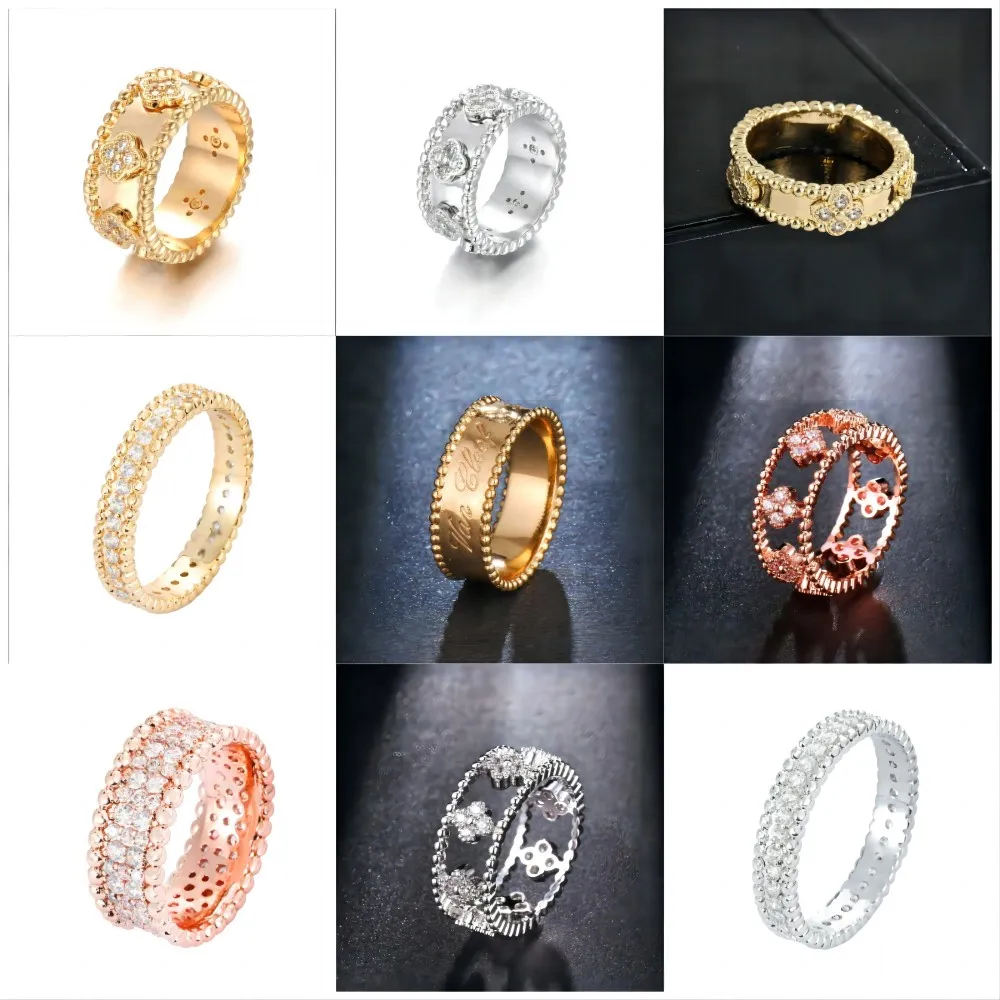 Yeni dört yaprak yonca cleef ring kaleydoskop tasarımcı kadınlar için 18K altın gümüş elmas tırnak yüzüğü lüks halkalar sevgililer parti tasarımcı takı