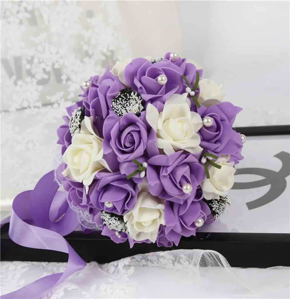 Bouquet de mariée rose Fleurs avec des fleurs de fleurs en mousse artificielle bouquets artificiels élégants tenant des fleurs de fleurs de Ho2854291