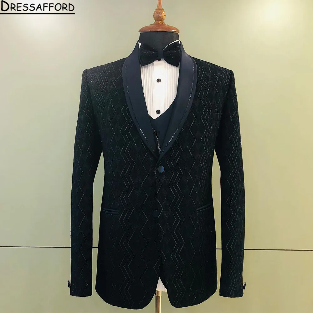 White Tuxedo Male Swallowtail Suits Crystal Blazers Trousers Singer Costume Prom Host Magician Chorus Stage Performance 2 Piece