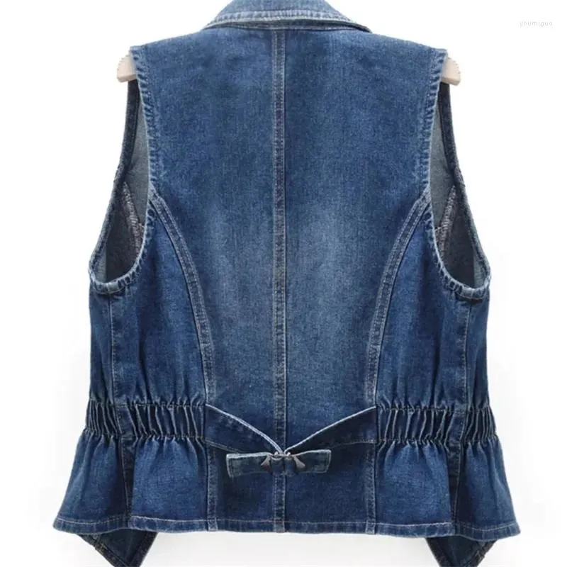 Vêtes pour femmes printemps automne dame leisure boucle slim slim cost collier denim gilet 2024 solidshort veste sans manche polyvalente