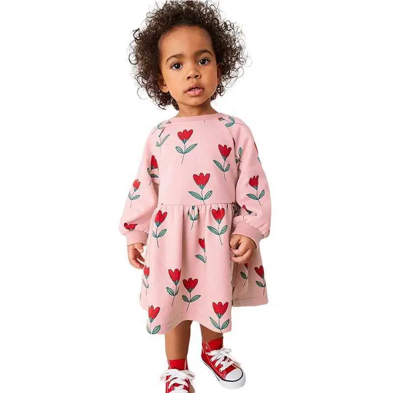 Girl's Dresses Jumping Meters 2-7T Autumn Winter Princess Girls Dresses Sun Floral Embroidery Long Sleeve Baby Party Clothing Sweater DressL2405