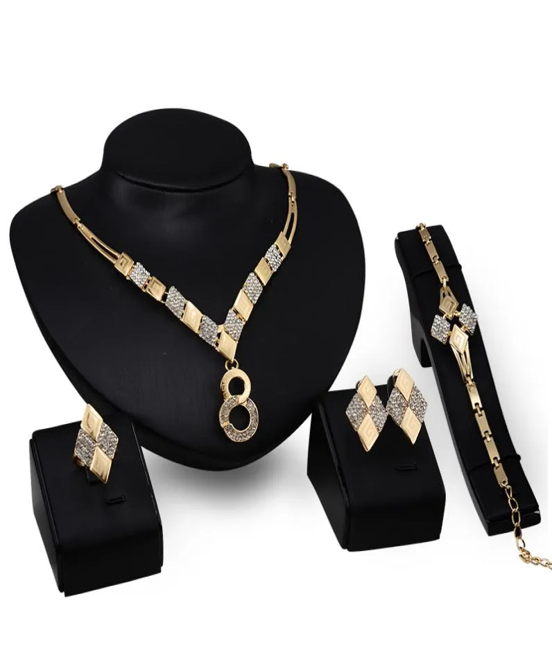 Jóias Africanas Conjunto de jóias Moda Mulheres Stromestone Jóias de festa de luxo de luxo 18K Jóias geométricas de casamento de ouro 4 peça S9404314