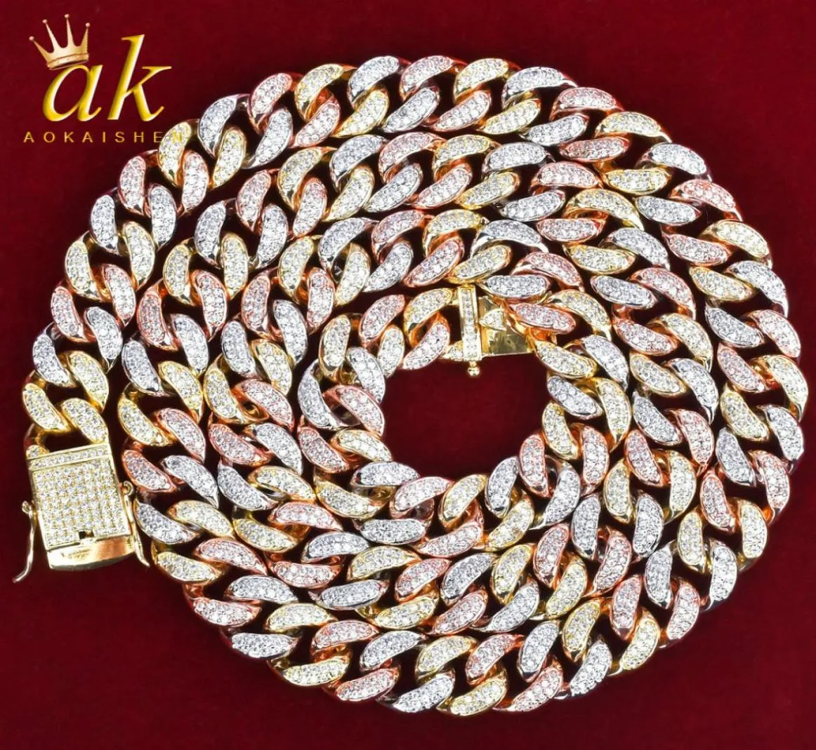 Miami 12MM Mixed Color Cuban Link Chain Necklace for Women Material Copper 5A Cubic Zircons Hip Hop Rock Street Jewelry1458091