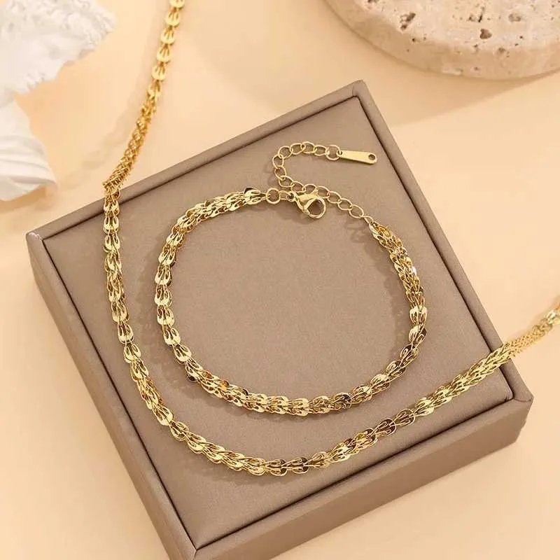 Bangle 316L Stainless Steel Fashion Upscale Jewelry Minimalism Feather Shape ing Charms Thick Chain Bracelet Necklaces_voghion.com