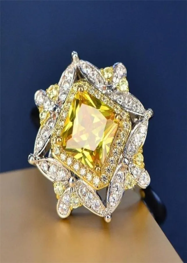 2020 Nova chegada Jóias de luxo exclusivas 925 Sterling Silver Princess Corte Topaz Amarelo Topázio CZ Partema Diamante Mulheres Baia de casamento 9354991