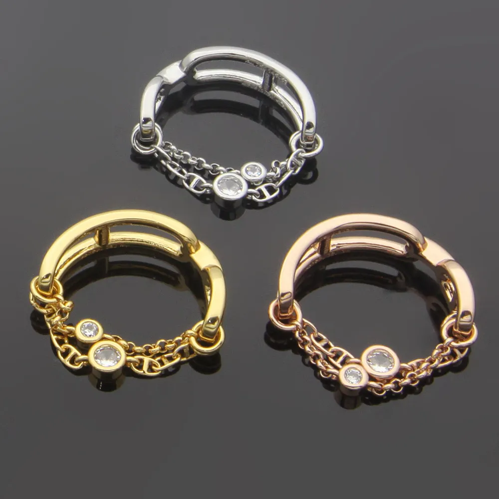 Новый дизайн женщин Золотые кольца Titanium Steel Letter HH Letter Hollow Chain Два бриллиантовых кольцевых дизайнерских ювелирных изделий HR008802