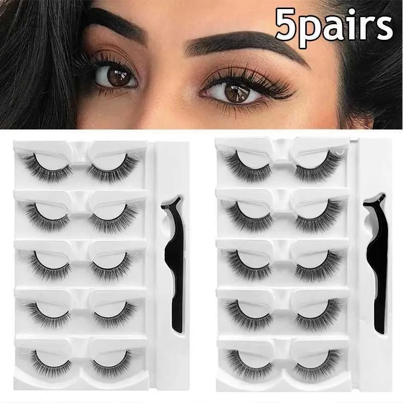 Faux cils 5 paires / set auto-adhésif faux cils avec pinceau facile à porter le kit de levage de cils adhésif non adhésif Produit D240508