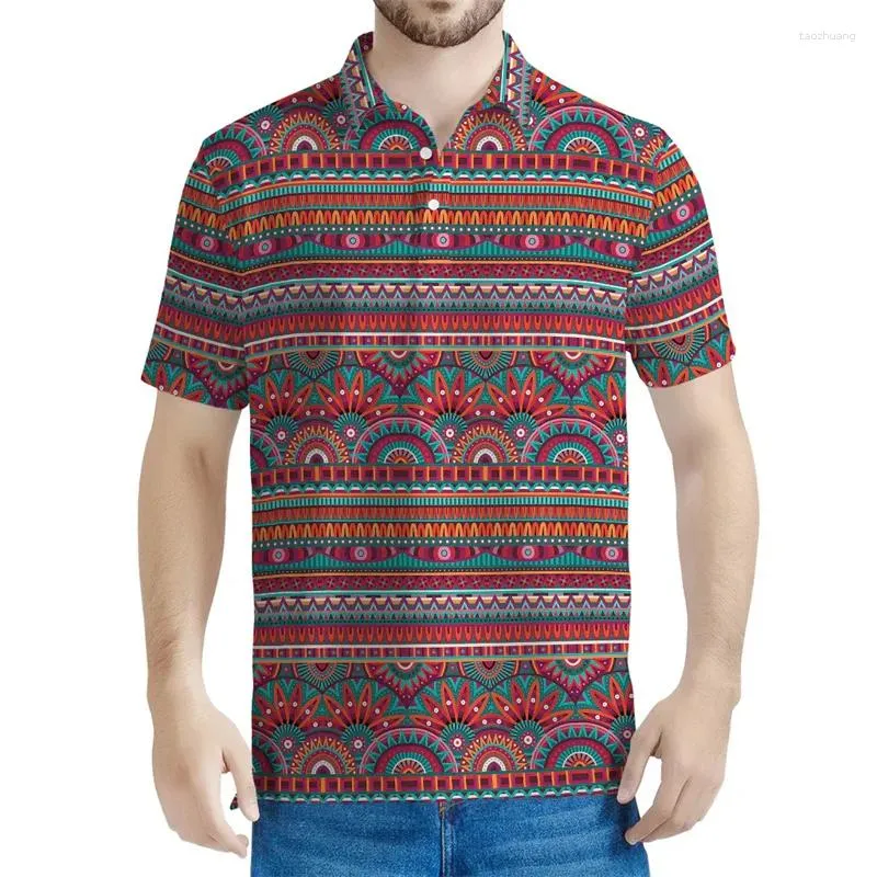 Polos da uomo Ethnic Tribal Graphic Polo Shirt for Men Summer Street Vinatge 3D Camicie stampate Tops