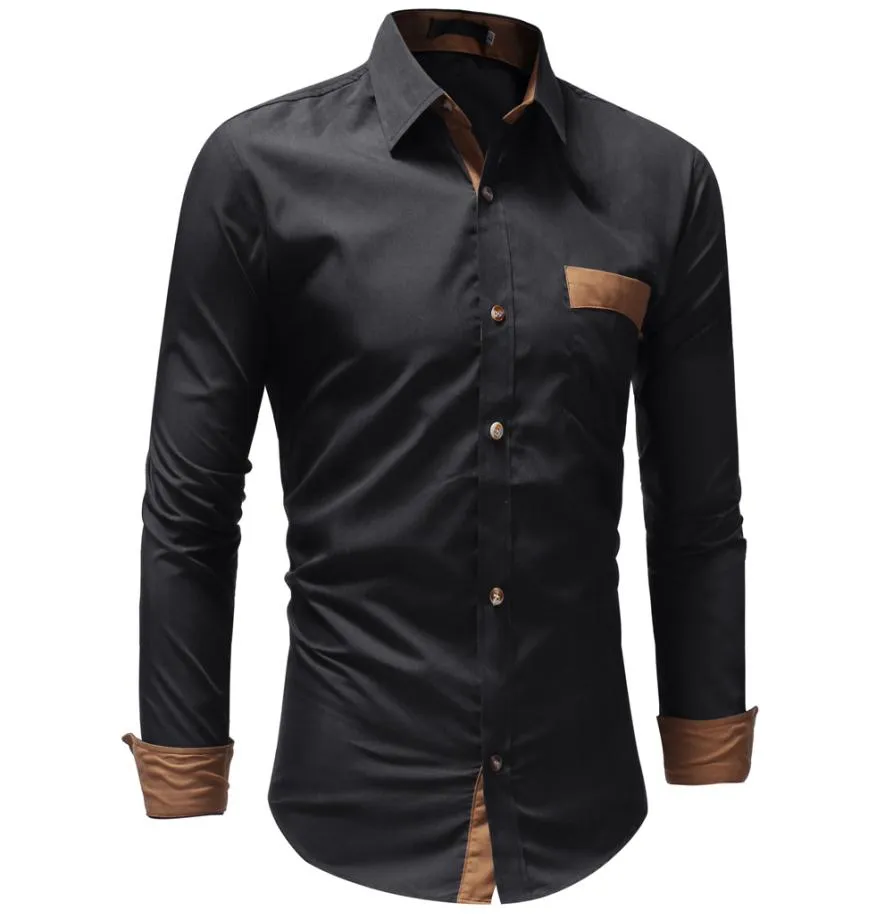 Novo vestido de outono 2018 camisas de pocket decoração de camisa casual design de moda de moda mais tamanho 3xl slim camisa masculina8677693