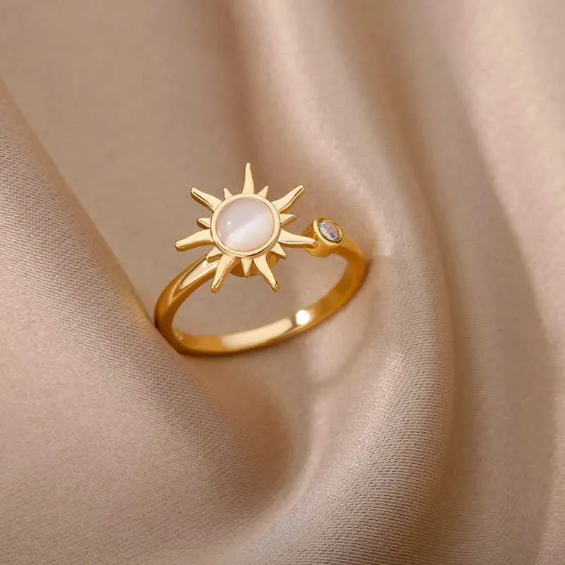 Pierścionki ślubne Anti Stress Lęk Pierścień dla kobiet ze stali nierdzewnej Słońce Słońce Spinner Fidget Finger Rings Modna Biżuter
