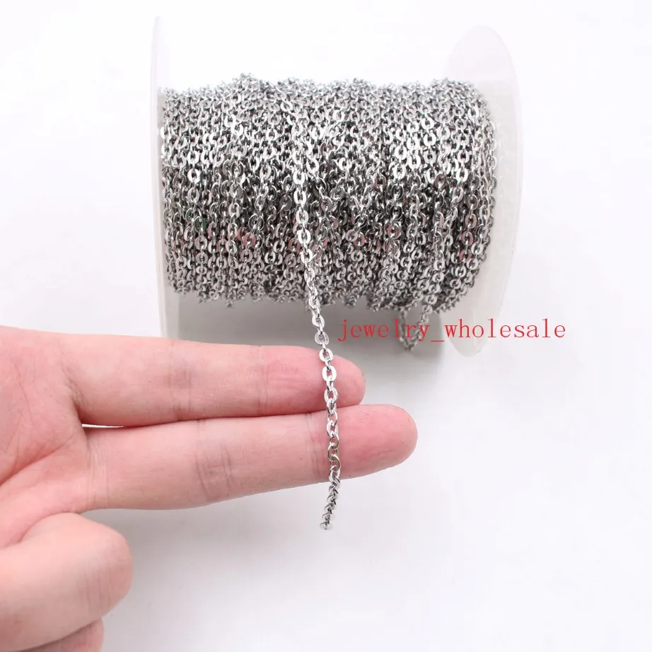 Factory direct sale Lot 10meter in bulk Jewelry Finding Chain silver Stainless Steel Flat Oval Rolo Cross Chain FIT pendant DIY Marking 334M