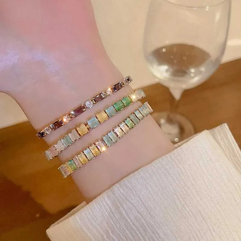 Adjustable Coloured Zircon Bangle Bracelet For Women Korean Style_voghion.com