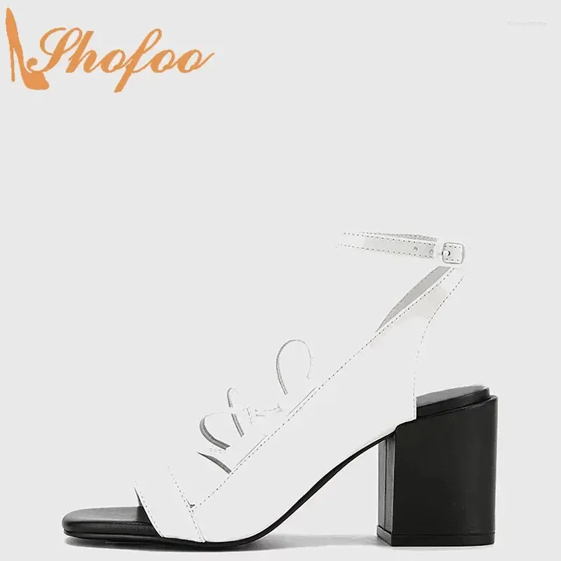 Zapatos de vestir blancos negros altos tacones sandalias de mujer con correa de tobillo abierta gran tamaño 14 16 damas moda de verano shofoo