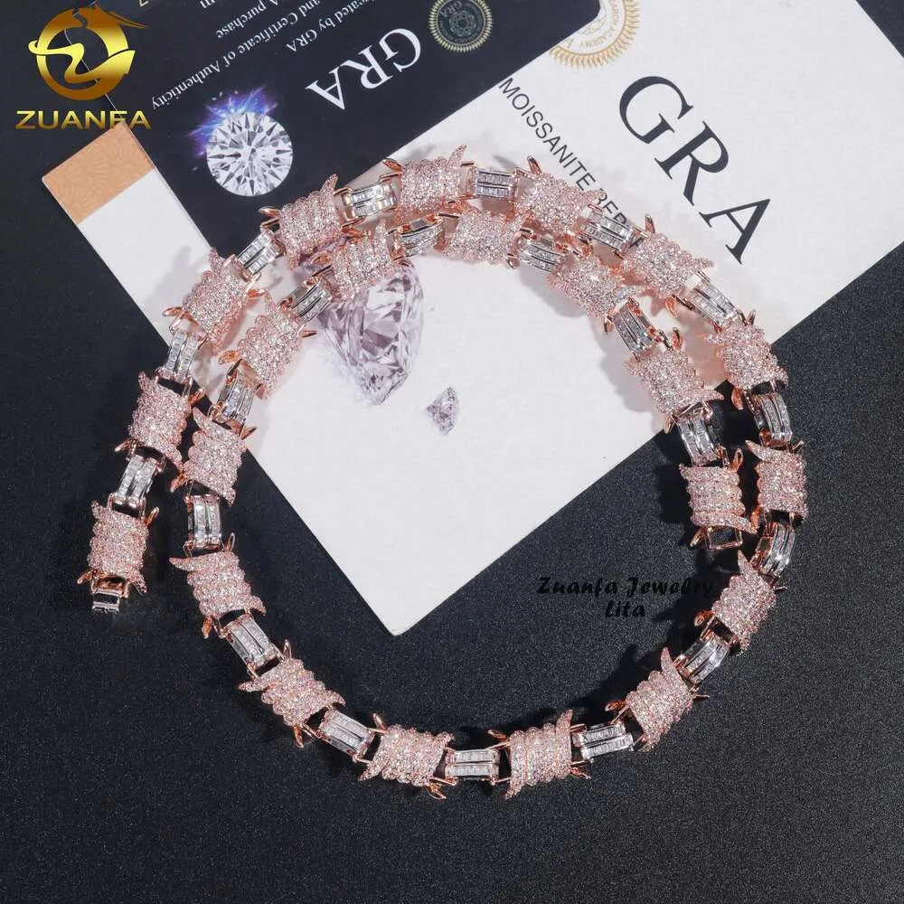 Hip Hop New Style 12Mm Wire Barber Moissanite Diamond Cuban Link Chain Rose Gold Necklace For Men