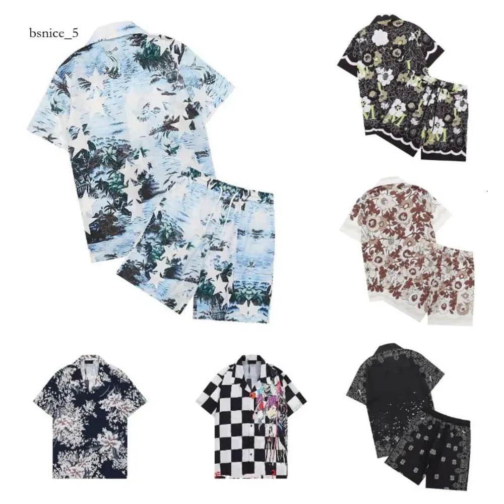 Men Designer t shirt set Button Up Single-breasted print mens Hawaii Floral casual shirts and short womens loose silk shirt tees men tshirt Sandy Beach Shorts 470