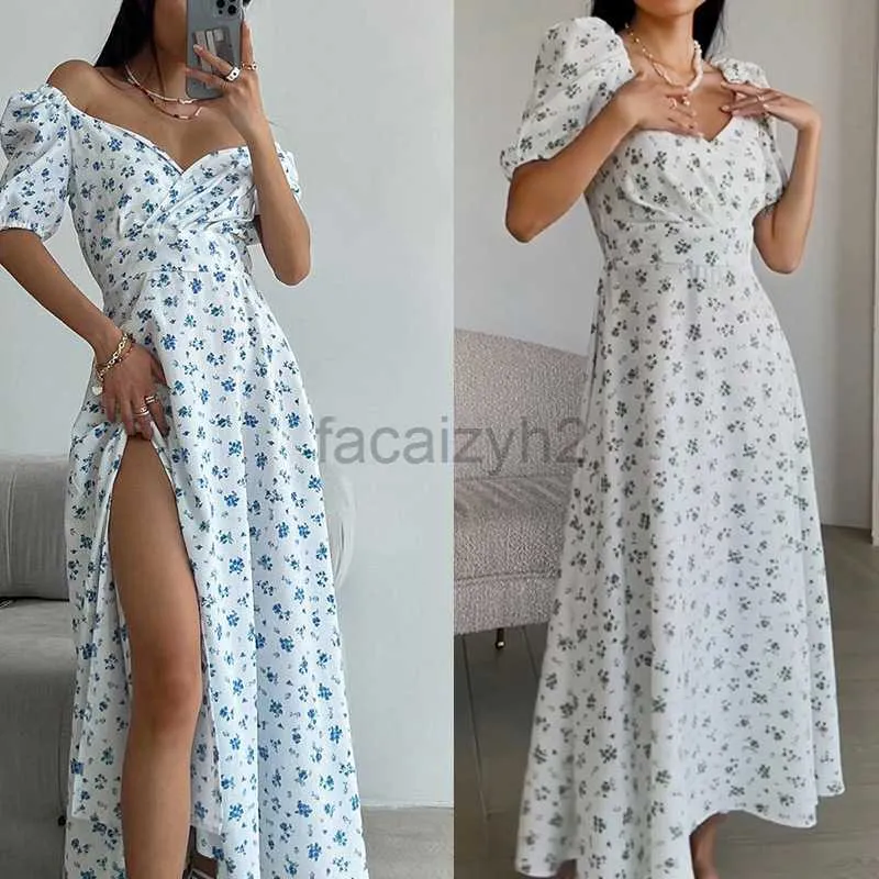 Casual Dresses Designer Dress Dopamine dressing 2024 new women's sexy V-neck bubble sleeves elegant floral dress for women Plus size Dresses