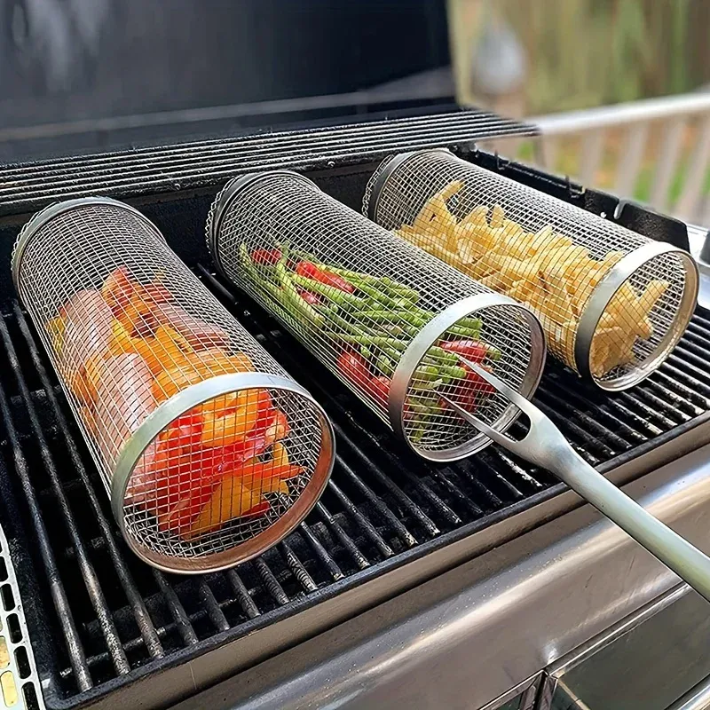 Accessoires 1PC Grill Delicieux Veggies, poissons et plus encore avec ce panier de grill à roulettes barbecue portable!