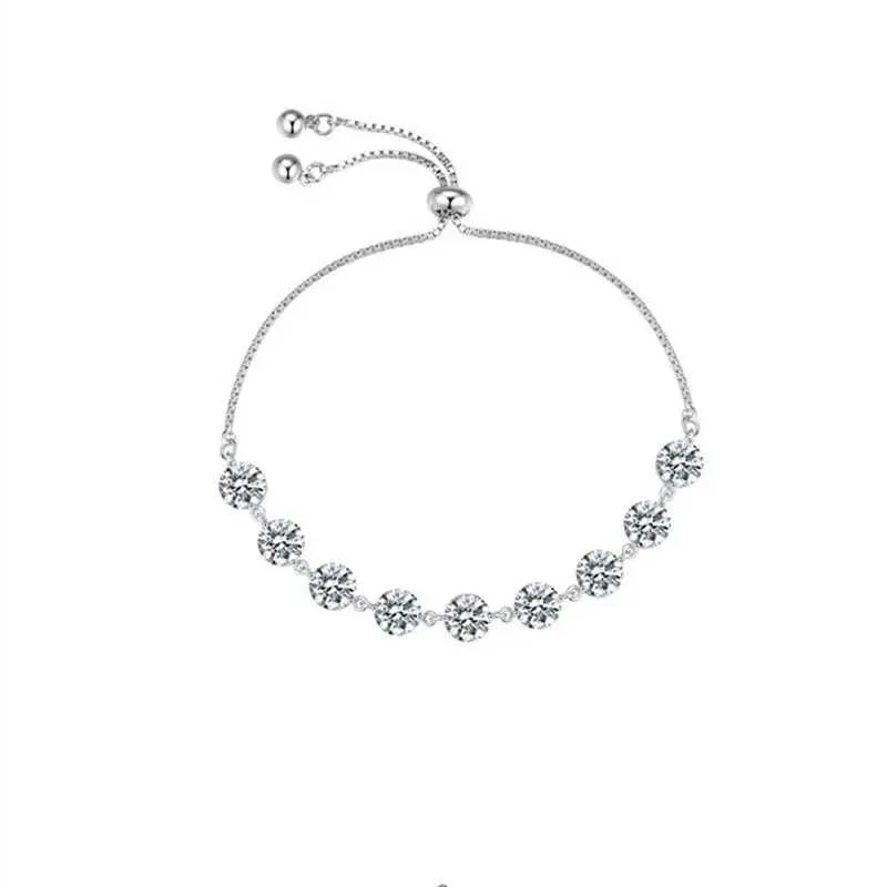 Crystal Zircon Bracelet For Women Adjustable Shiny Silver Plated_voghion.com