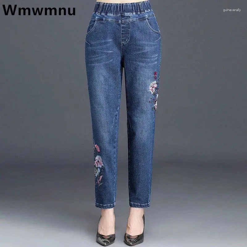 Jean pour femmes maman de maman brodérale droite surdimensionnée 34 hauteur hare harem pantalon denim tendance pantalon de cow-boy vintage