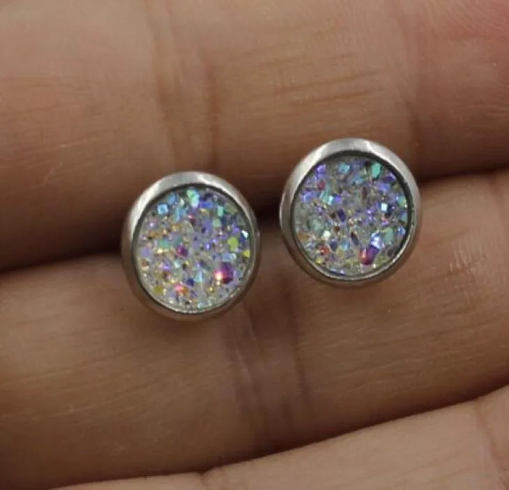 2019 Nieuwe roestvrij staal Druzy Resin Mermaid Fish Scale Patroon Dome SEALS CABOCHON BUDREN VOOR MEISJES KIDSEN 8MM LADY 12MM2381842