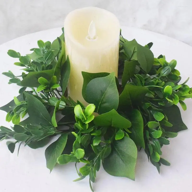 Bandlers en bougies de couronne verte réaliste Eucalyptus Ring Set Artificial Greenery Garland for Home Wedding Party Table Centorpiece