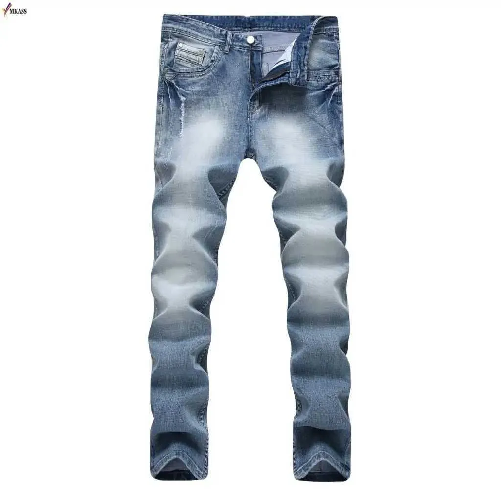 2019 Hot High Quty Men Jeans Casual 100% Cotton Straight Slim Fit Blue Jeans Stretch Denim Pants Trousers Classic Cowboys