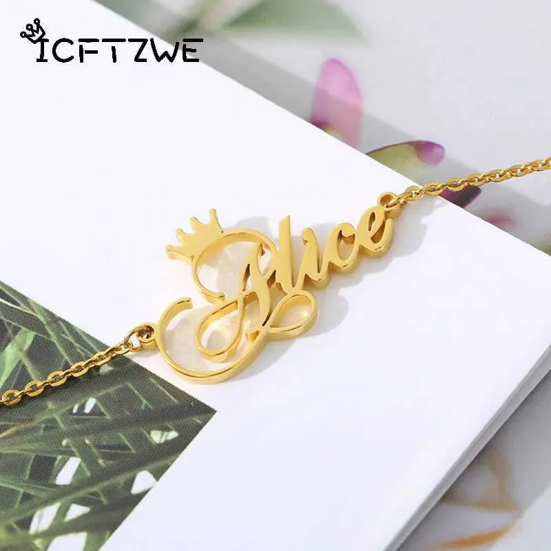 Charm Bracelets Cus Crown Name Anklets For Women Personalized Stainless Steel Anklet Leg Chain Bracelet Foot Jewelry Summer Party Gift
