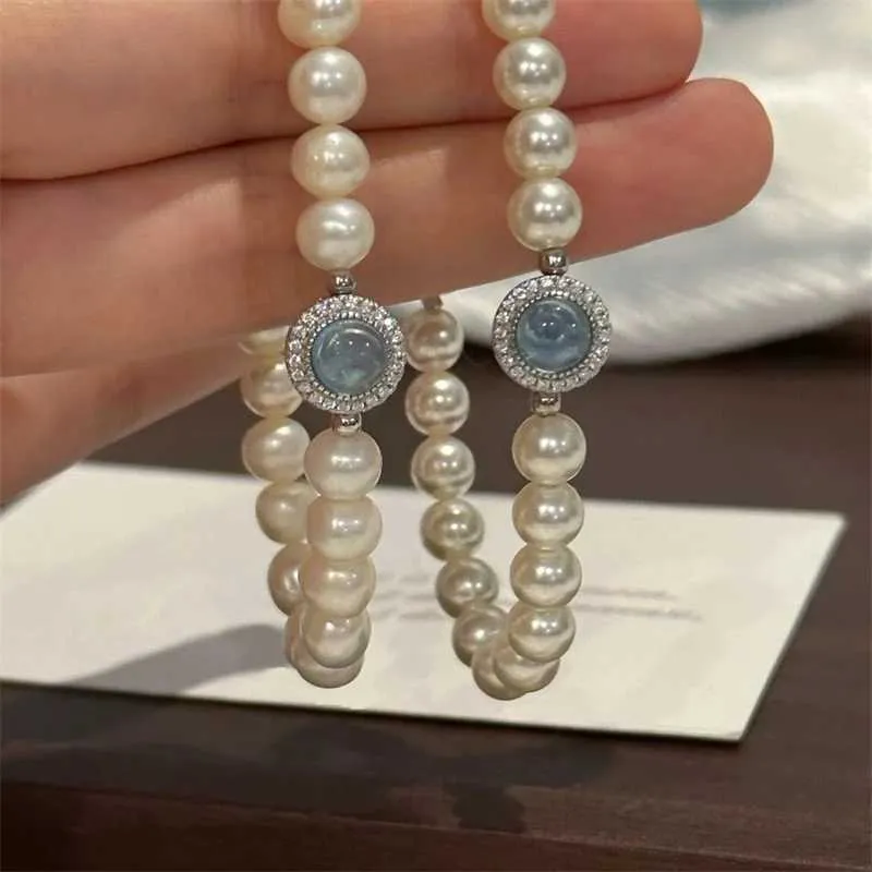 Bangle Elegant Aquamarine Gemstone Zircon for Women Round Sier Color Rhinestone Pearl Bracelets Wedding Jewelry Gift_ipsvogv.com