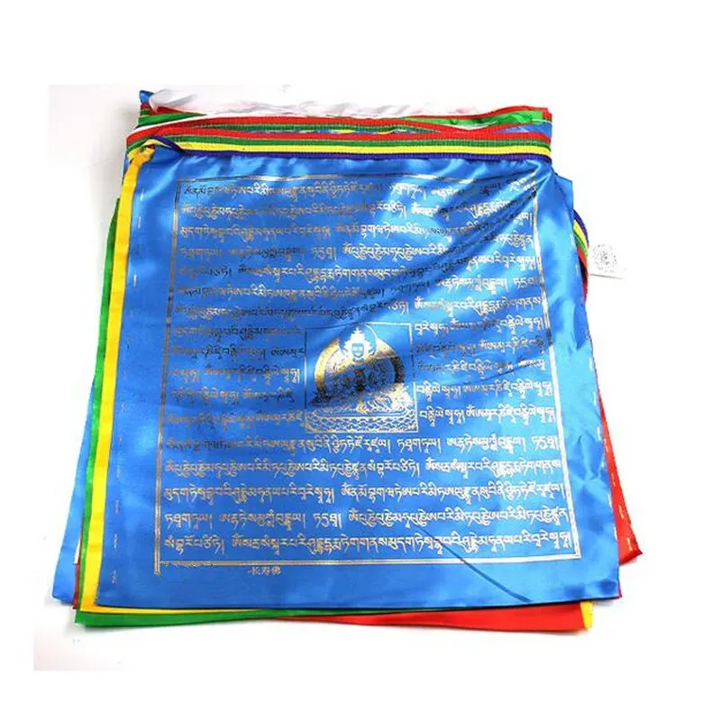 Accessoires bouddhistes tibétains Amitayus Gold Écriture Prayer Flag en soie cinq couleurs Imprimer 5 mètres 10 pcs / chaîne Luck religieux Écriture