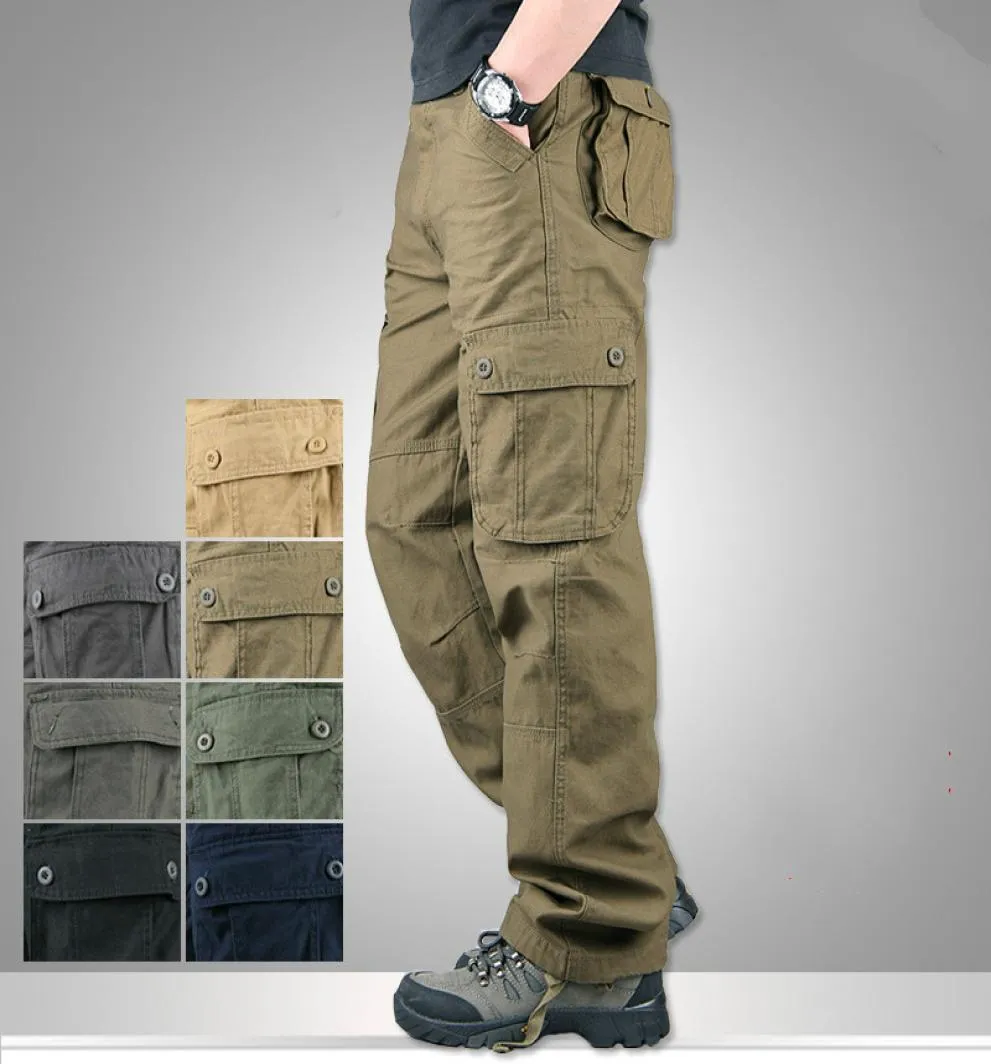 Men039s грузовые штаны Случайные мужские брюки Многократные карманы военные тактические брюки мужчины изливают армию прямые брюки длинные брюки8690318