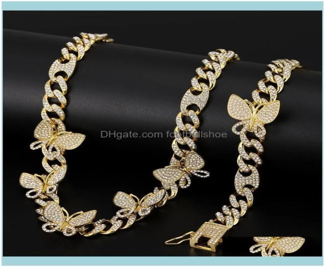 Kolye kolyeleri mücevherler kelebek kolye zinciri buzlu Küba Bağlantı Kadınlar gül altın chocker hip hop takı mücevherleri9235656