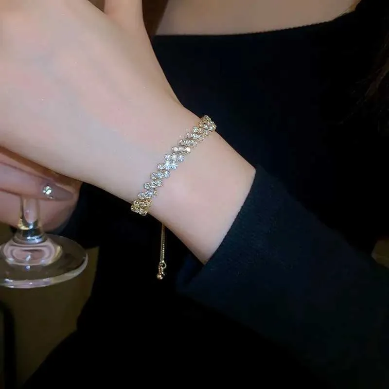 Adjustable Rhinestone Bangle Bracelet With Zircon For Women_voghion.com