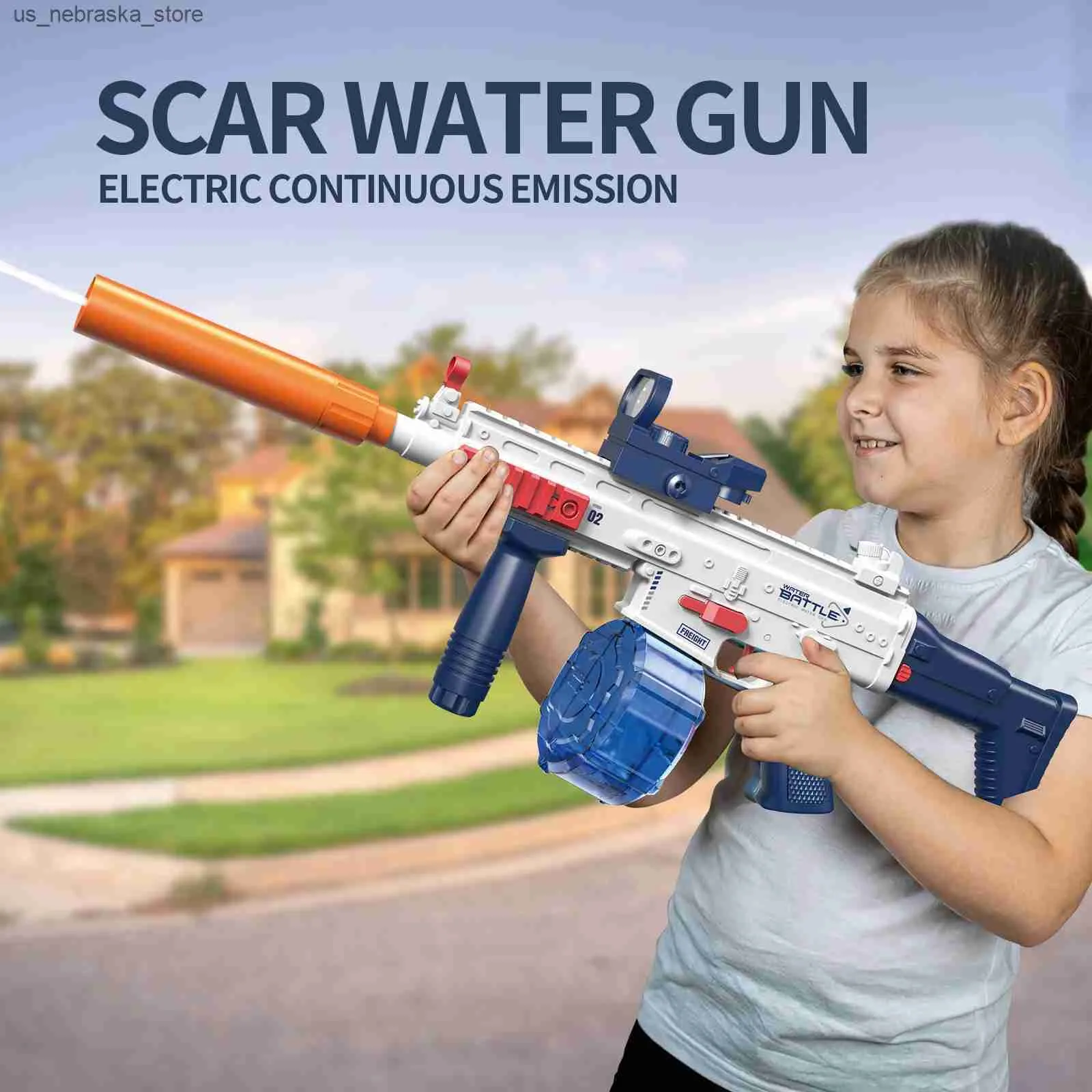 Sand Play Water Fun New M416 Gun Electric Pistol Shooting Toy hela automatisk sommarstrand utomhus Barnpojkar och flickor Vuxen Q240408