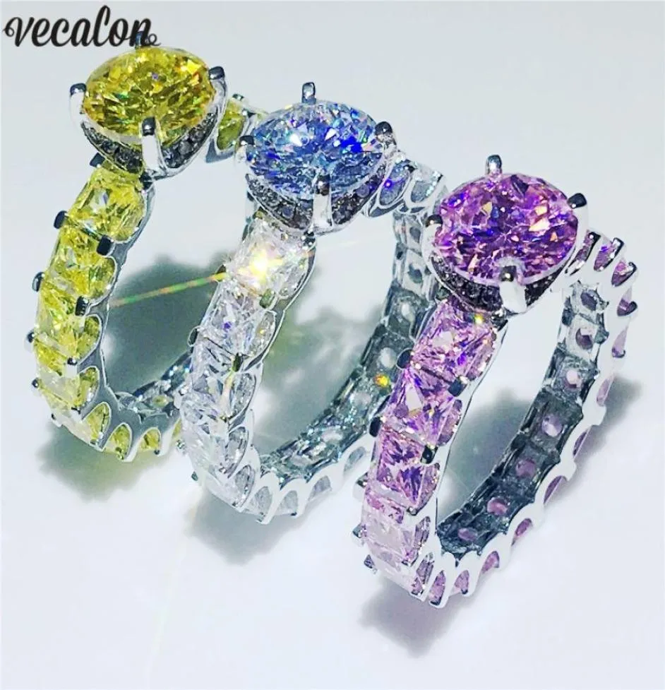 Vecalon 3 Colours Ring Vintage Birthstones 925 Sterling Diamond Party Bands de groupe de mariage pour femmes Bijoux Men Gift8138817