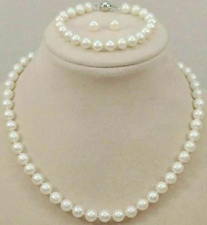 78 Mm Ensemble De Collier De Perle Blanc Naturel En Eau Douce