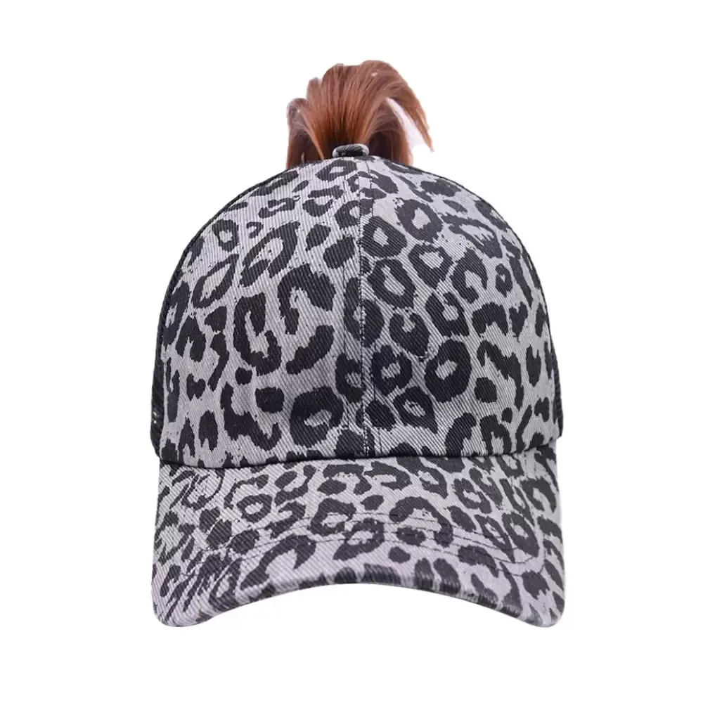 Leopard Ponytail Hat Criss Cross Washed Distressed Messy Buns Ponycaps Baseball Cap Trucker Mesh fashion Hats