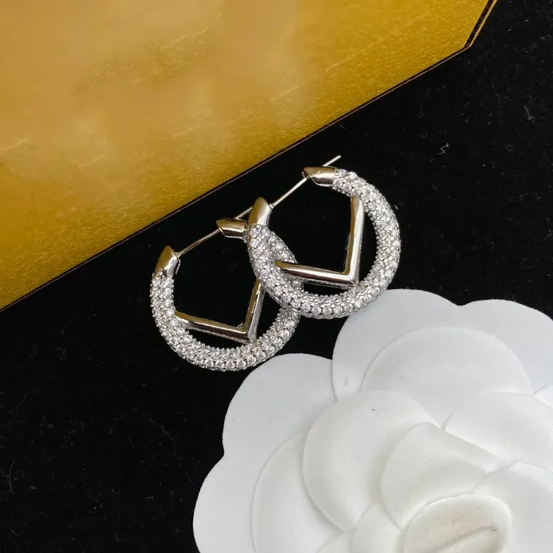 Women Gold Hoop Earring Designer Luxury Brand Diamond Studs For Men Letter F Designers Hoops Stud Earrings Fashion Jewelry Premium BOX 2022