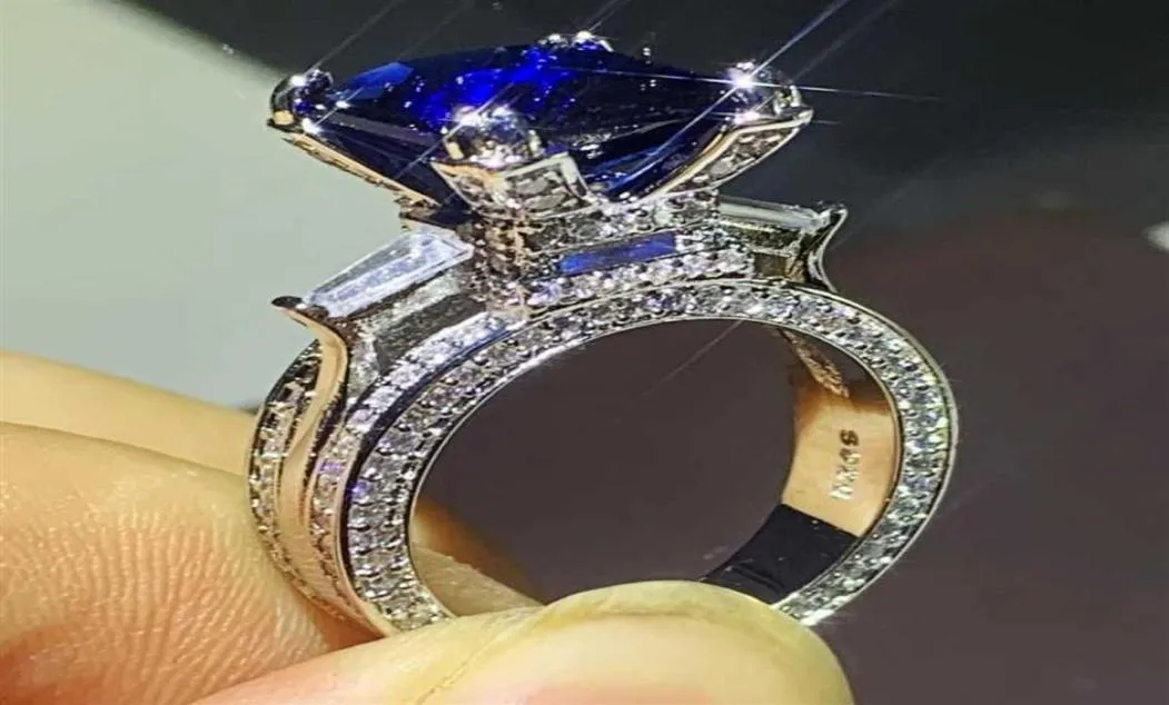 Choucong Brand Unique Luxury Jewelry 925 STERLING Silver Blue Sapphire Big CZ Diamond Party Eiffel Tower Women Wedding Ring252H2939402