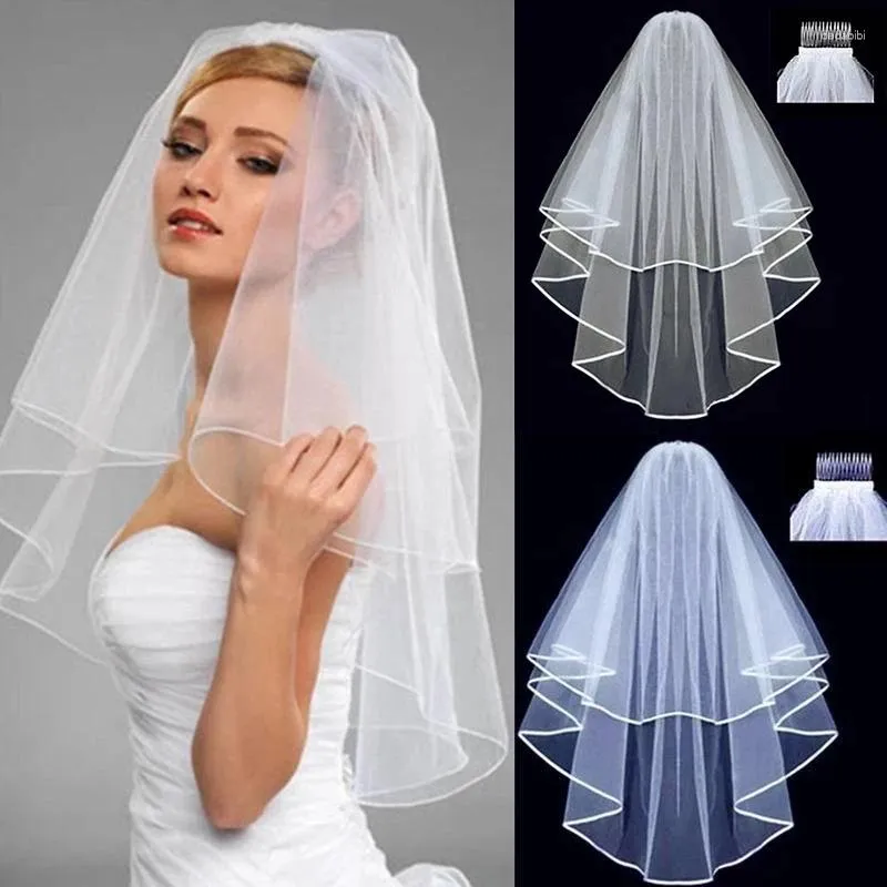 Bridal Veils Short Tule Two Lays with Comb White Ivory Veil voor bruid huwelijksbedrijfaccessoires