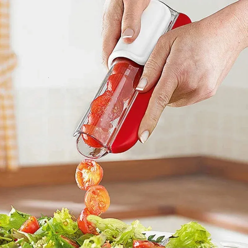 Tomatentraubenkirsch Slicer Obst Gemüse Salat Handbuch und Werkzeug Küche Gadget Progressive Zip 240508