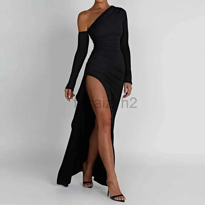 Casual jurken Designer Jurk dames solide kleur sexy schouder slanke taille split split lange mouw modejurk plus size jurken