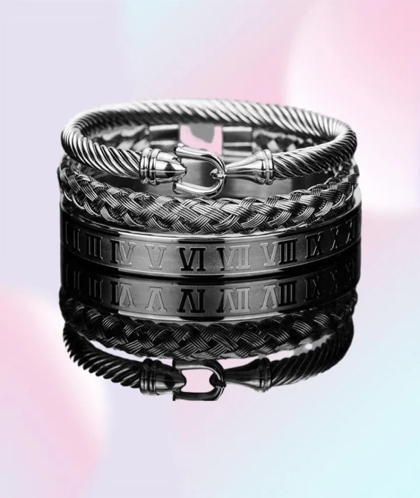 3pcSset Bracelets Royal Romain Câble fil Horseshoe Bracles pour hommes Accessoires de bijoux Pulseiras en acier inoxydable 2112216007040