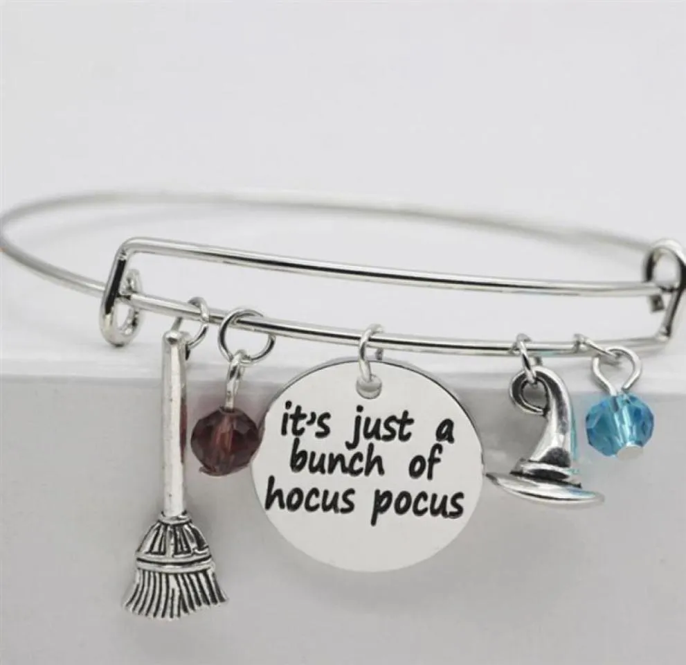 10pcs lot It039s Just A Bunch of Hocus Pocus Charm pendant Bangle Hocus Pocus Inspired Halloween bracelet229P49541536340045